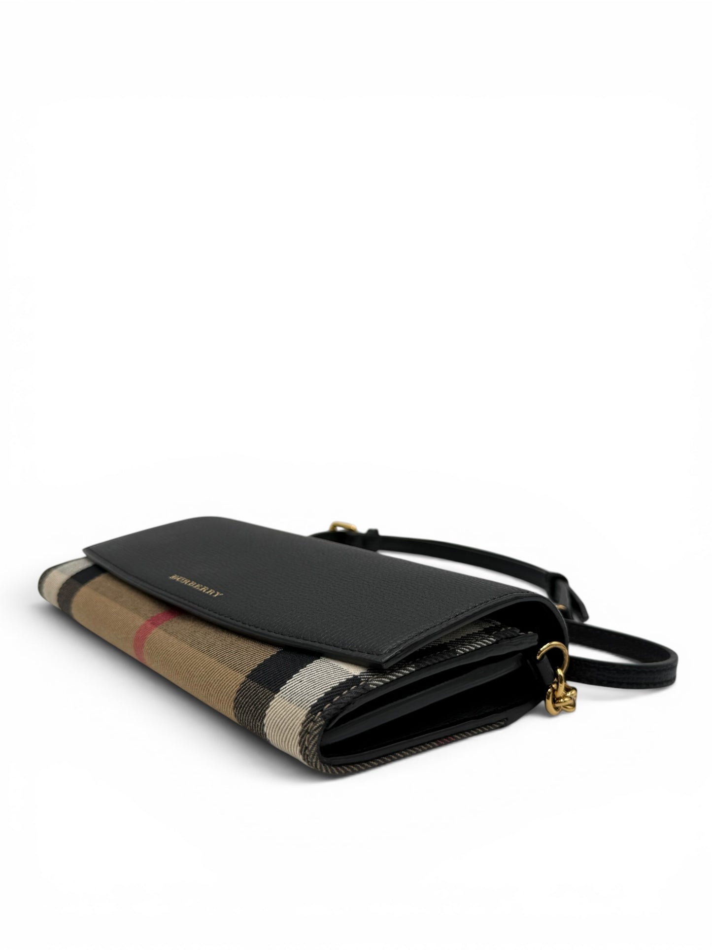 BURBERRY CALFSKIN HOUSE CHECK HENLEY WALLET ON CHAIN