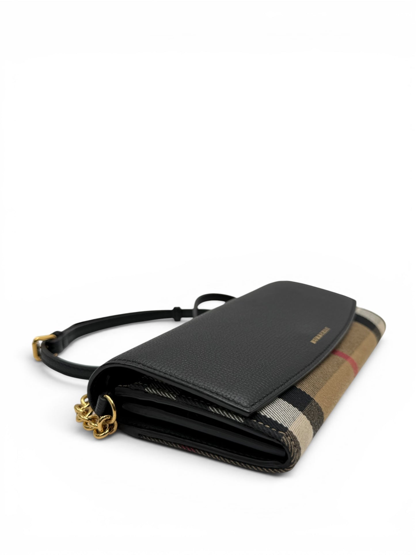 BURBERRY CALFSKIN HOUSE CHECK HENLEY WALLET ON CHAIN
