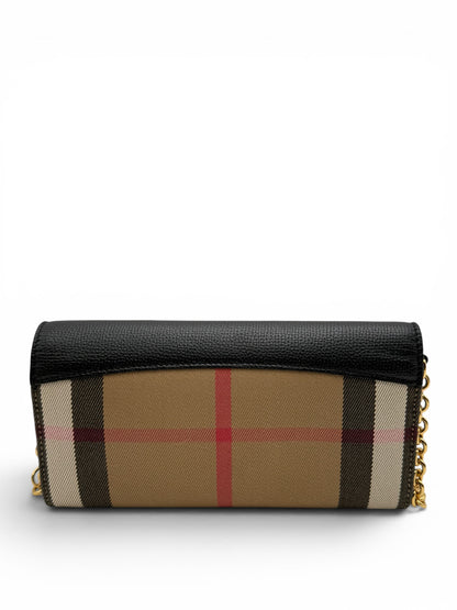 BURBERRY CALFSKIN HOUSE CHECK HENLEY WALLET ON CHAIN