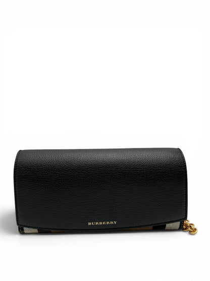 BURBERRY CALFSKIN HOUSE CHECK HENLEY WALLET ON CHAIN