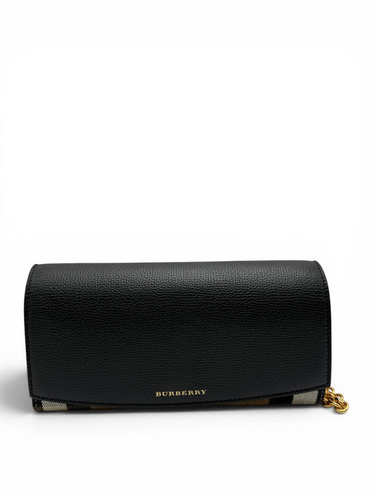 BURBERRY CALFSKIN HOUSE CHECK HENLEY WALLET ON CHAIN