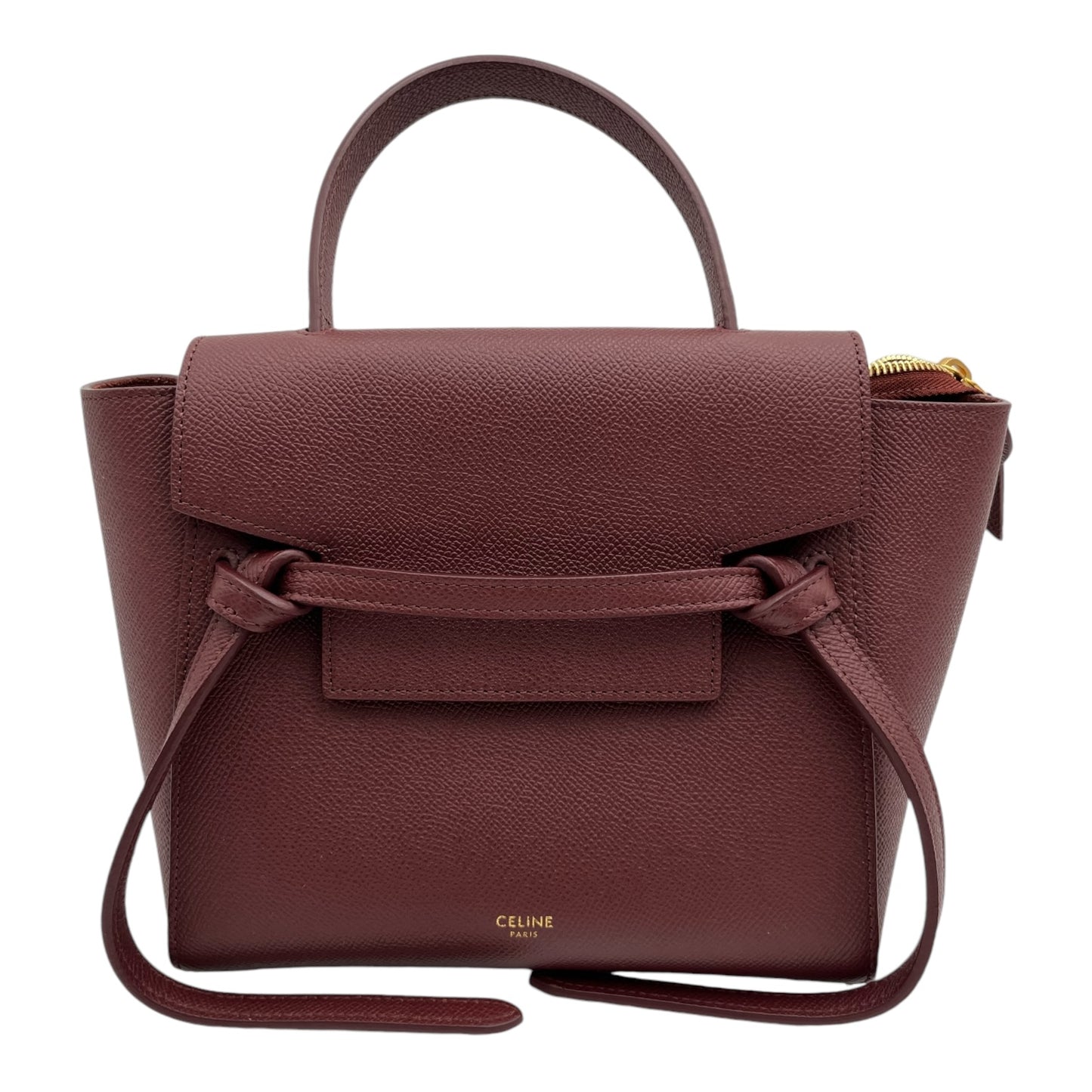 CELINE BELT BAG NANO IN BURGUNDY WITH GOLD HARDWARE