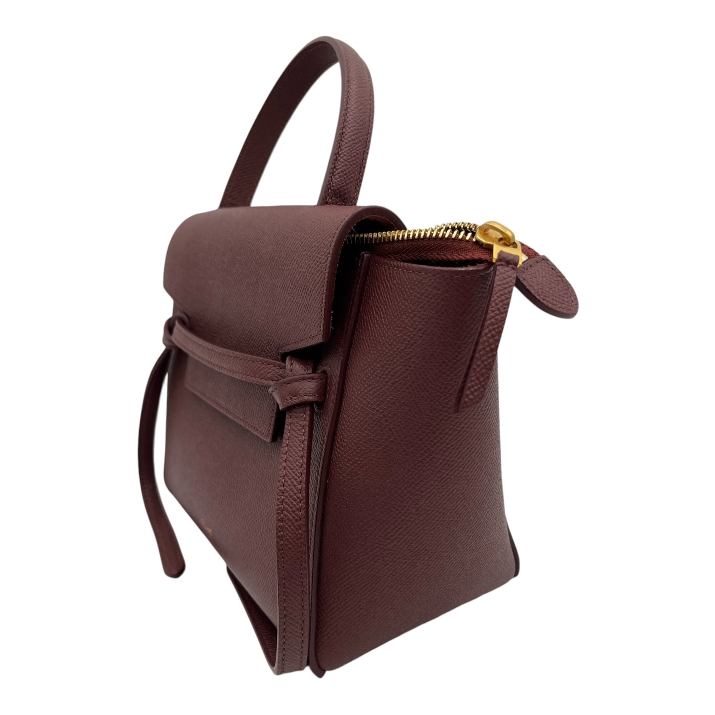 CELINE BELT BAG NANO IN BURGUNDY WITH GOLD HARDWARE