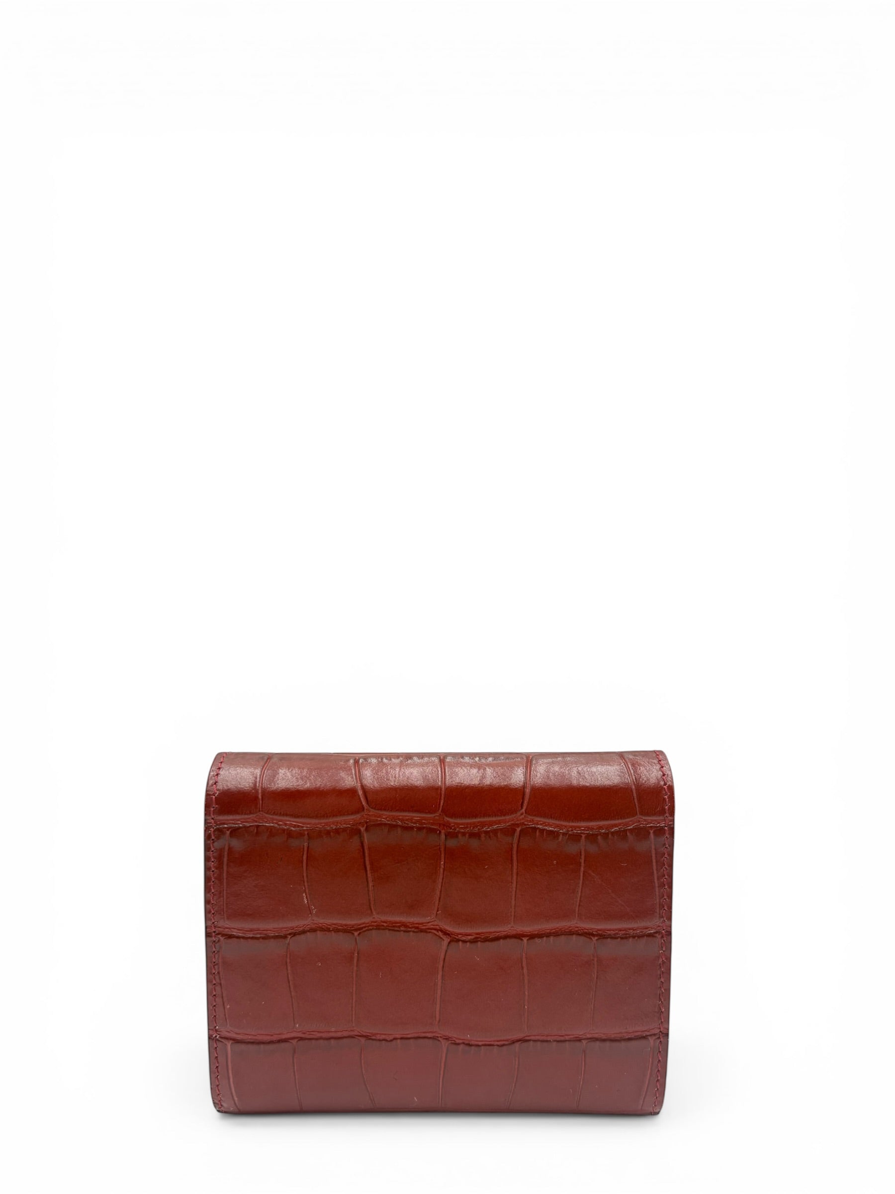CELINE CROC EMBOSSED BURGUNDY COMPACT WALLET