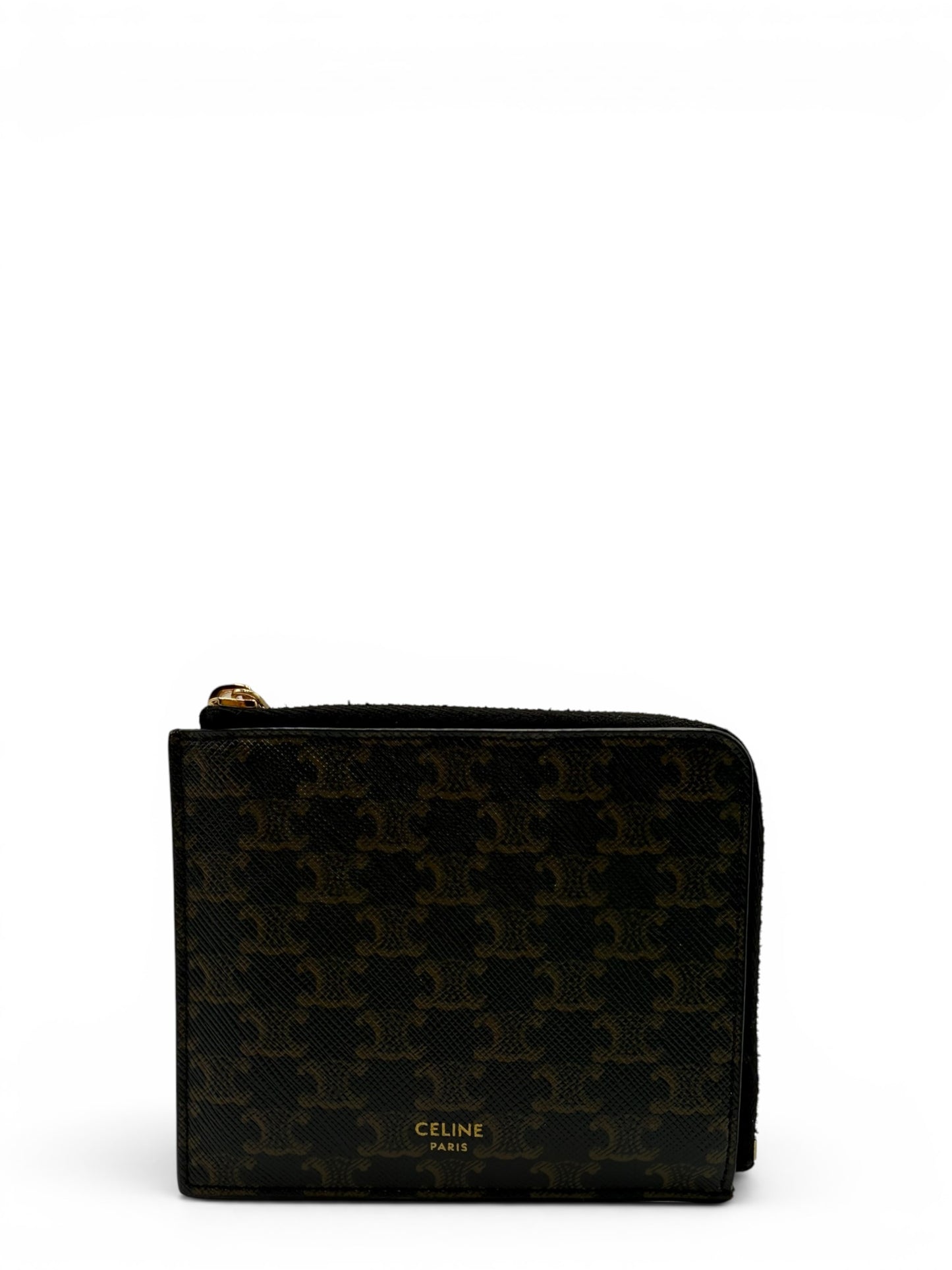 CELINE ZIPPED PURSE WITH CARD HOLDER IN TRIOMPHE CANVAS AND LAMBSKIN