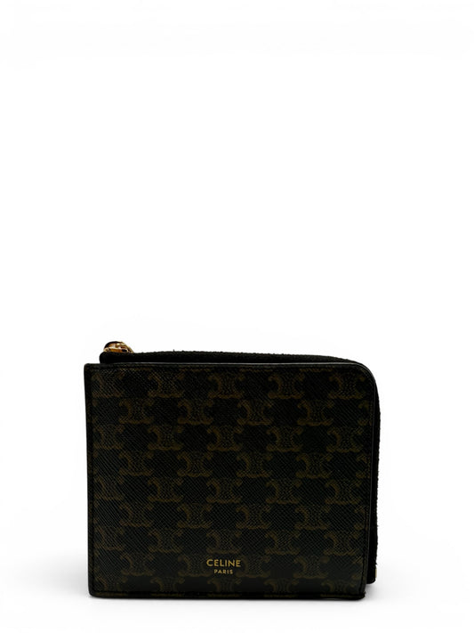 CELINE ZIPPED PURSE WITH CARD HOLDER IN TRIOMPHE CANVAS AND LAMBSKIN