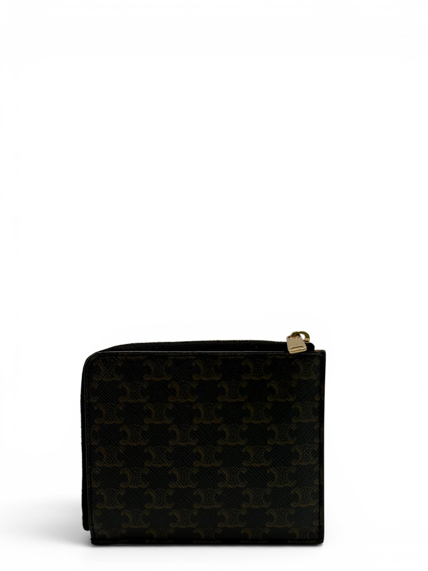 CELINE ZIPPED PURSE WITH CARD HOLDER IN TRIOMPHE CANVAS AND LAMBSKIN