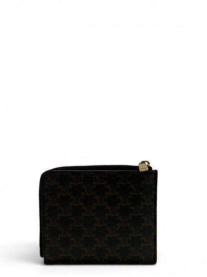 CELINE ZIPPED PURSE WITH CARD HOLDER IN TRIOMPHE CANVAS AND LAMBSKIN