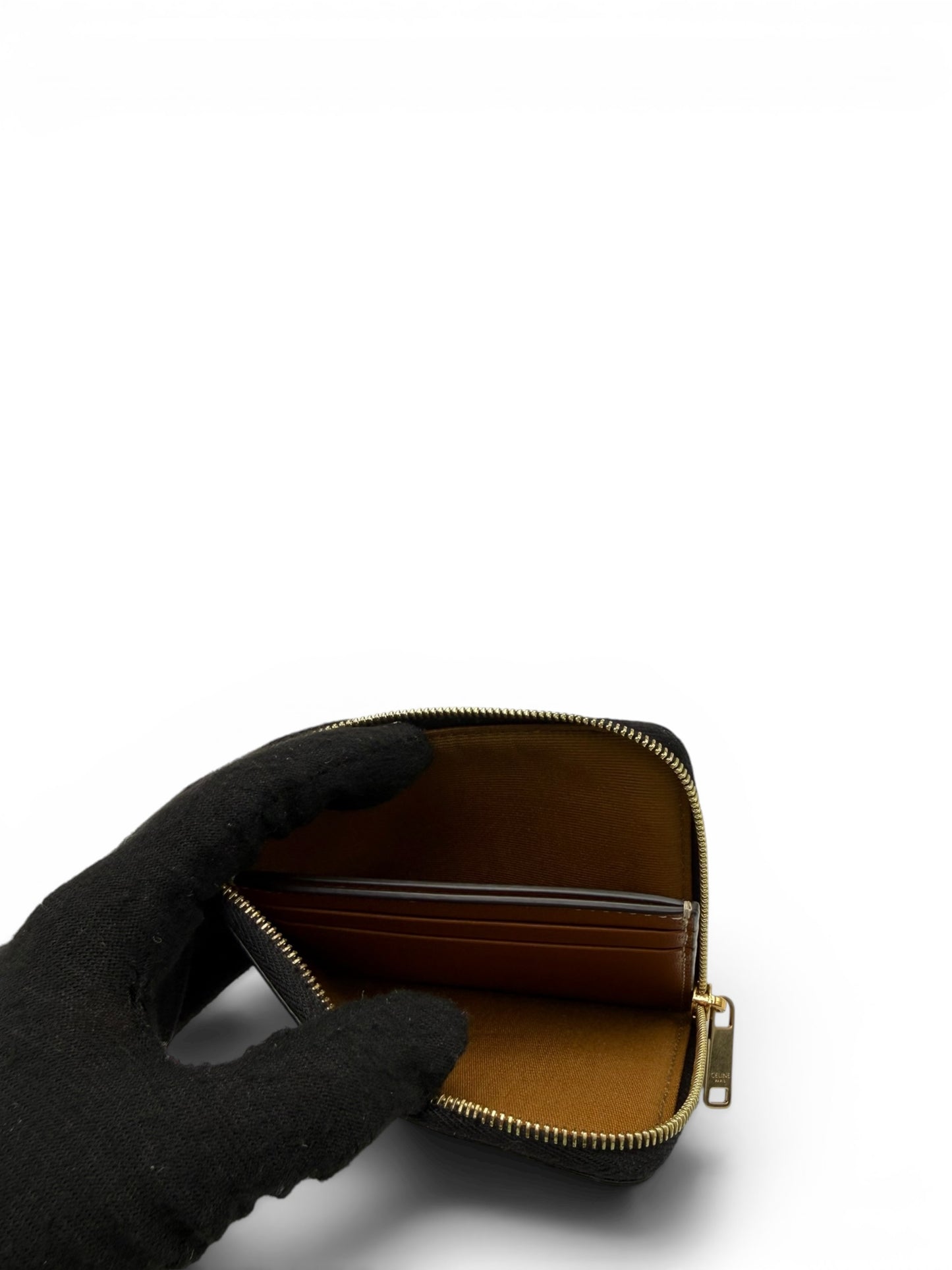 CELINE ZIPPED PURSE WITH CARD HOLDER IN TRIOMPHE CANVAS AND LAMBSKIN