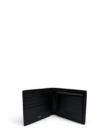 CELINE BLACK  MEN BI-FOLD WALLET IN SMOOTH CALFSKIN LEATHER WITH A PRINTED LOGO