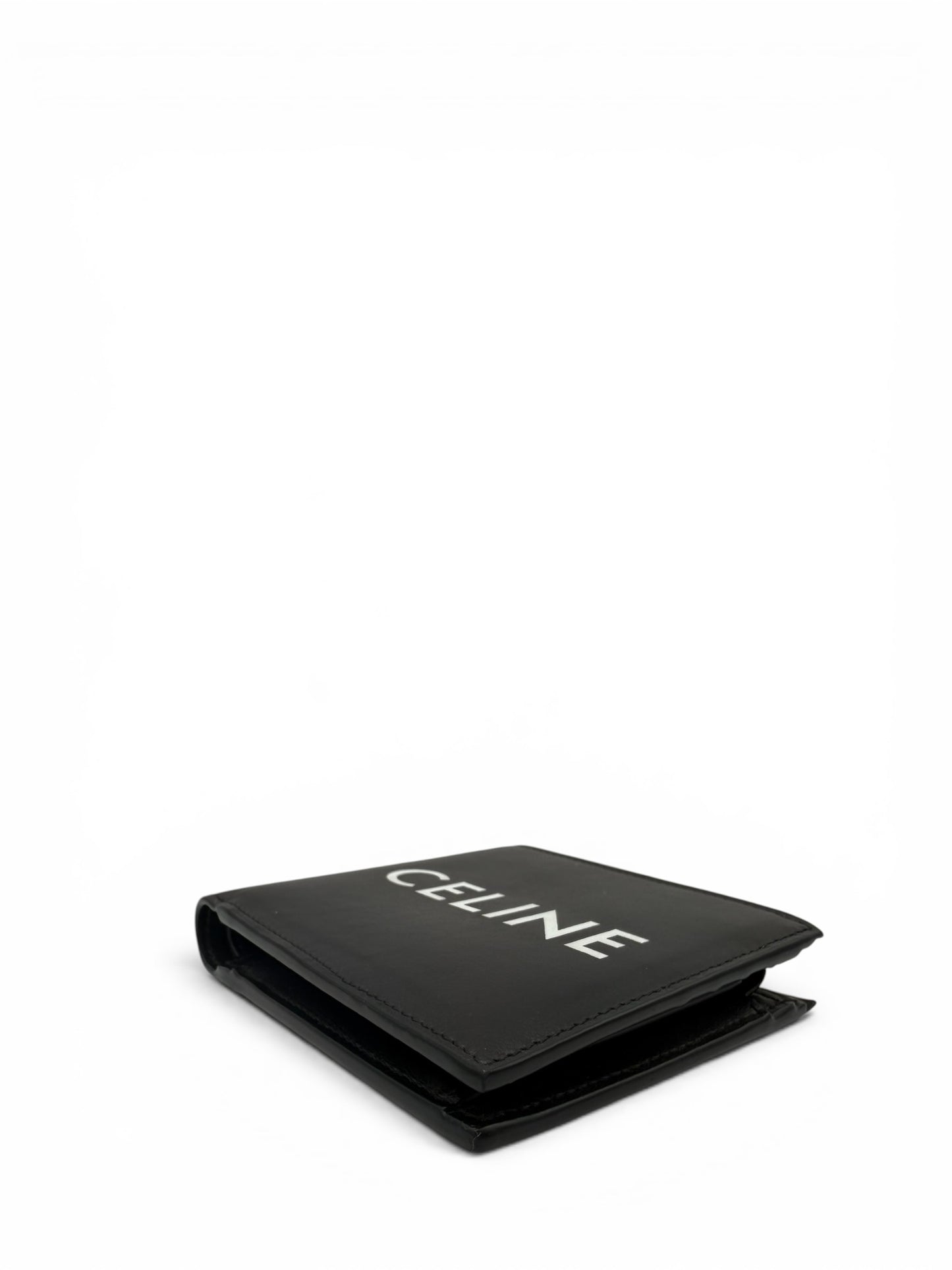 CELINE BLACK  MEN BI-FOLD WALLET IN SMOOTH CALFSKIN LEATHER WITH A PRINTED LOGO