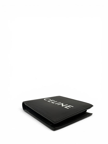 CELINE BLACK  MEN BI-FOLD WALLET IN SMOOTH CALFSKIN LEATHER WITH A PRINTED LOGO