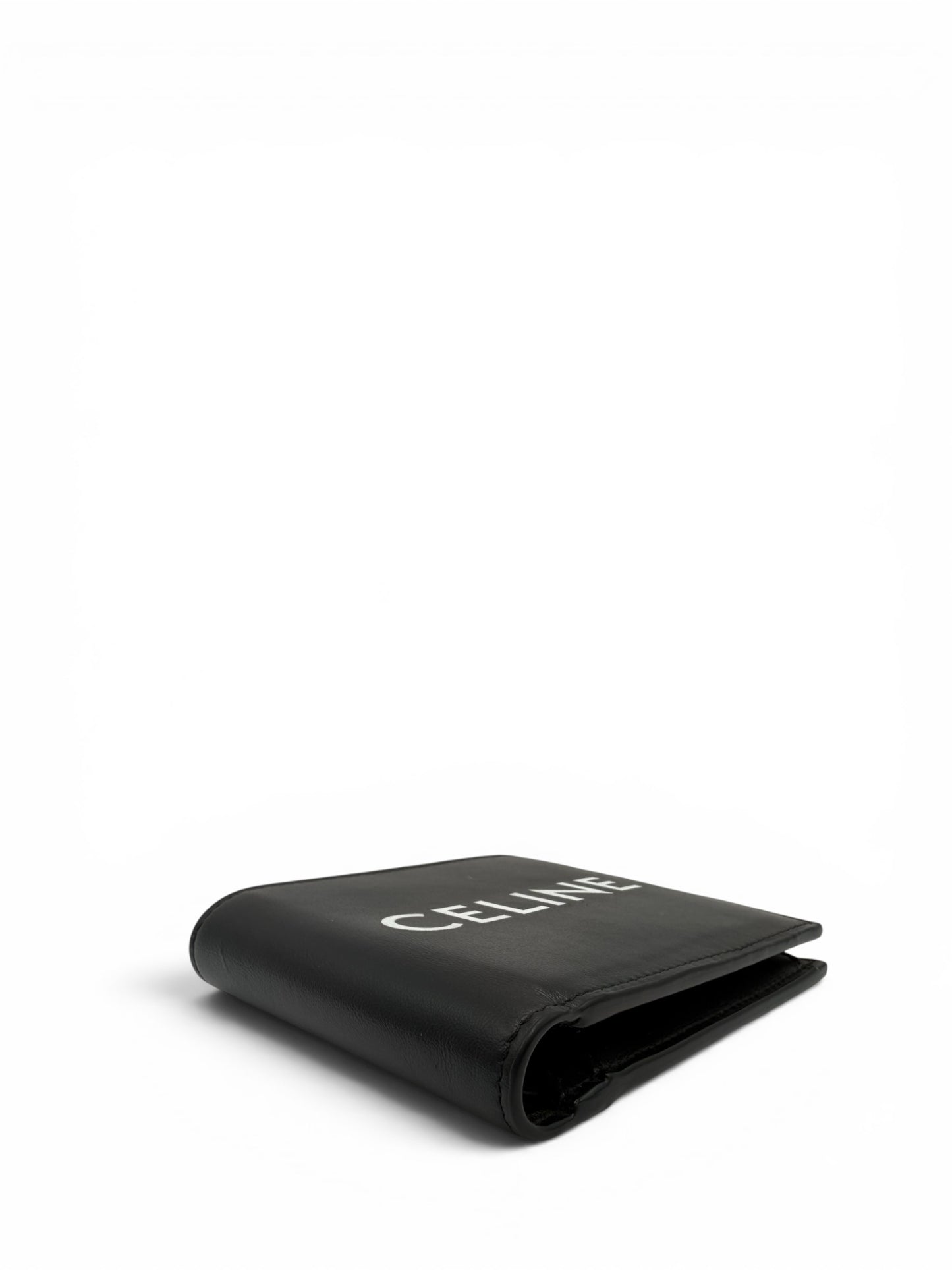 CELINE BLACK  MEN BI-FOLD WALLET IN SMOOTH CALFSKIN LEATHER WITH A PRINTED LOGO