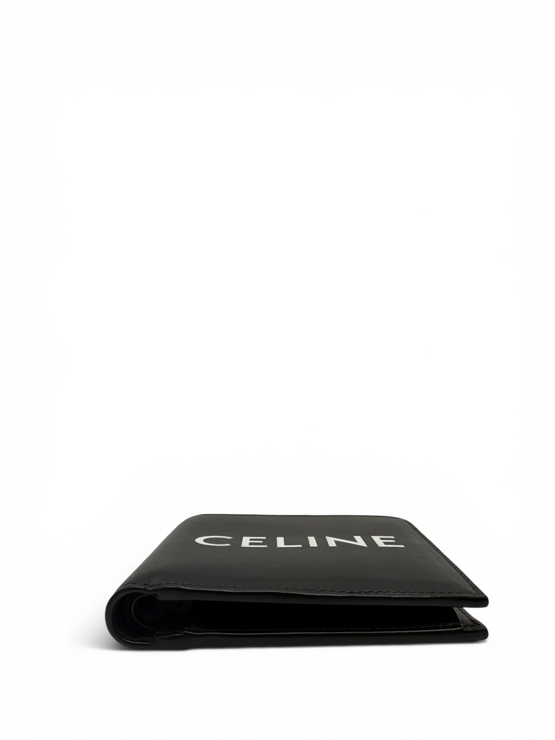 CELINE BLACK  MEN BI-FOLD WALLET IN SMOOTH CALFSKIN LEATHER WITH A PRINTED LOGO