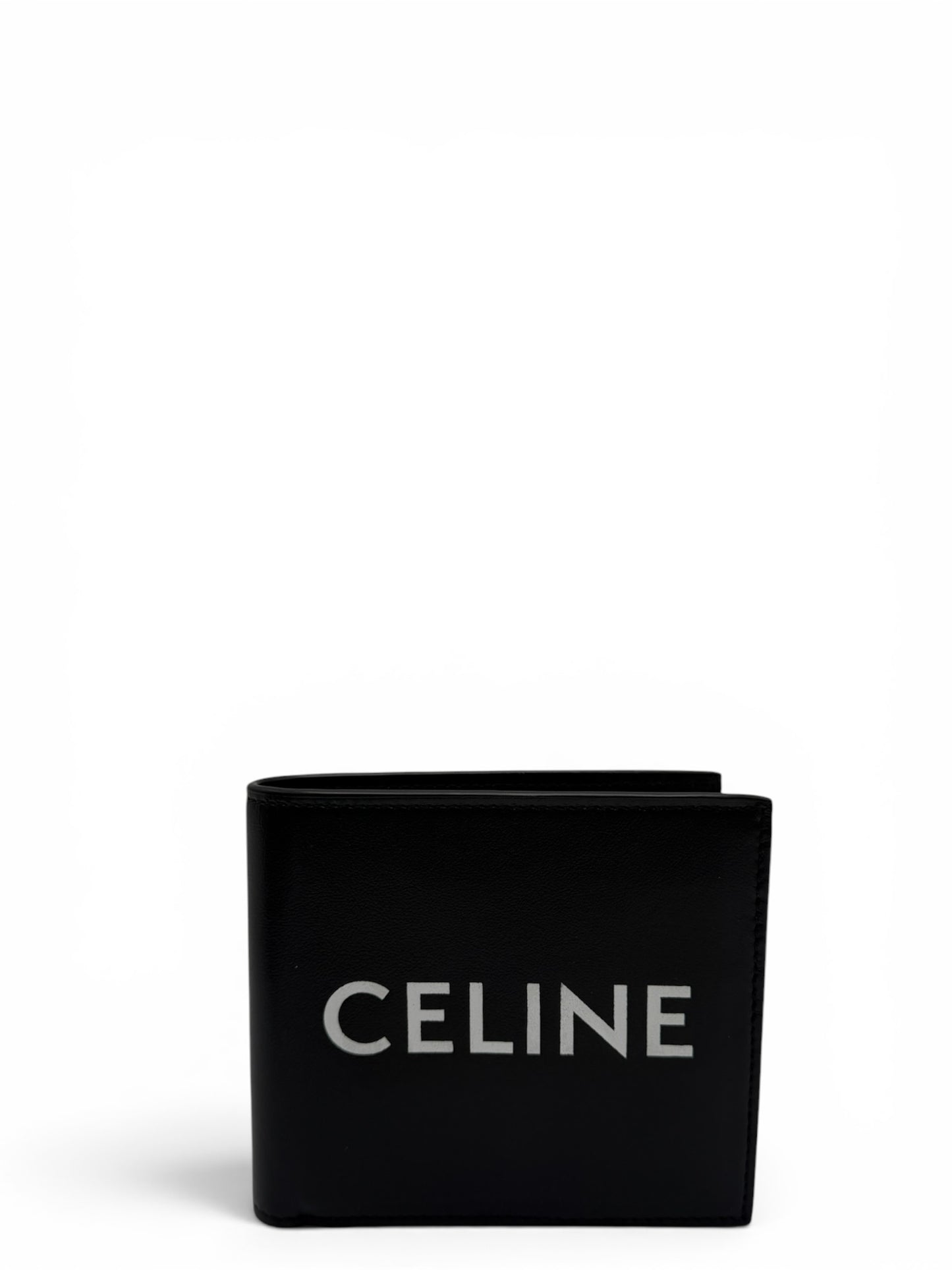 CELINE BLACK  MEN BI-FOLD WALLET IN SMOOTH CALFSKIN LEATHER WITH A PRINTED LOGO