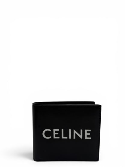 CELINE BLACK  MEN BI-FOLD WALLET IN SMOOTH CALFSKIN LEATHER WITH A PRINTED LOGO