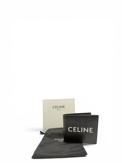 CELINE BLACK  MEN BI-FOLD WALLET IN SMOOTH CALFSKIN LEATHER WITH A PRINTED LOGO