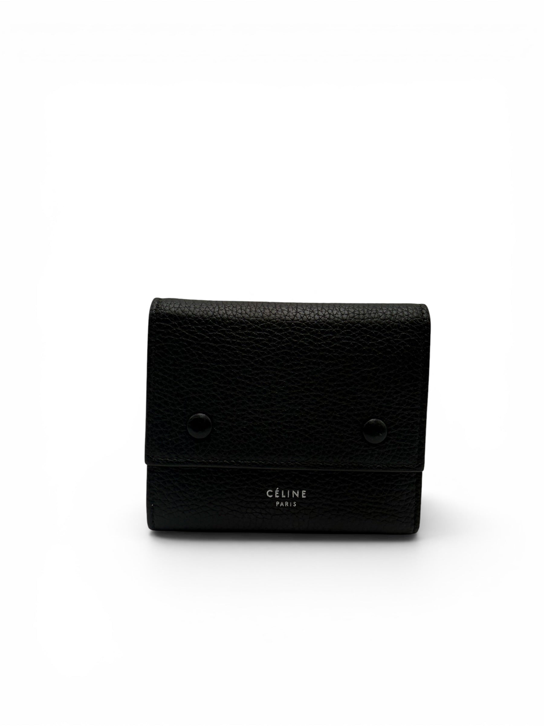 CELINE BLACK GRAINED CALFSKIN SMALL TRIFOLD WALLET