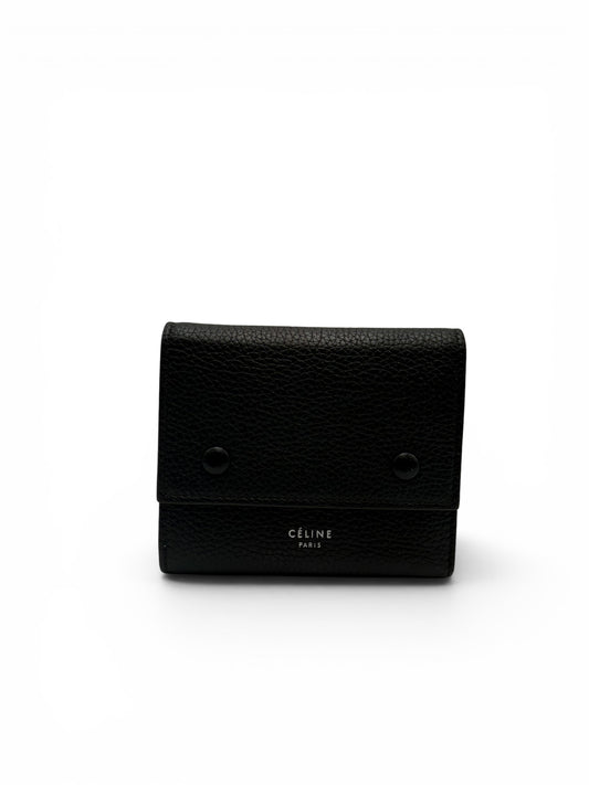 CELINE BLACK GRAINED CALFSKIN SMALL TRIFOLD WALLET