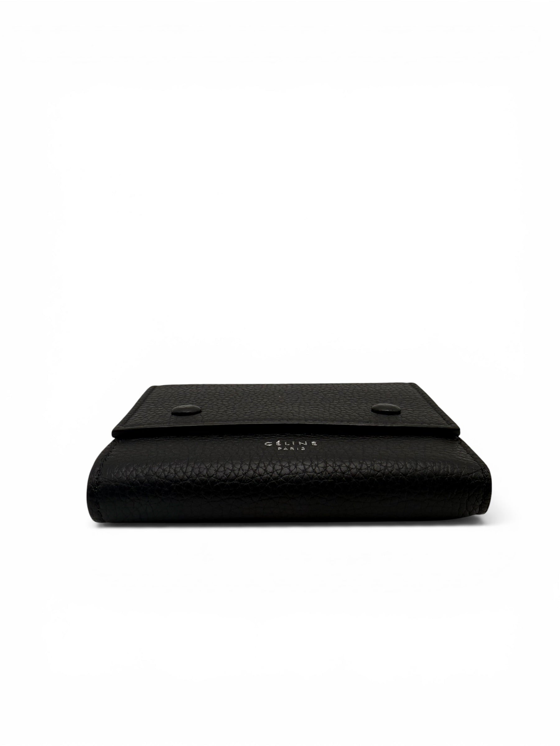CELINE BLACK GRAINED CALFSKIN SMALL TRIFOLD WALLET