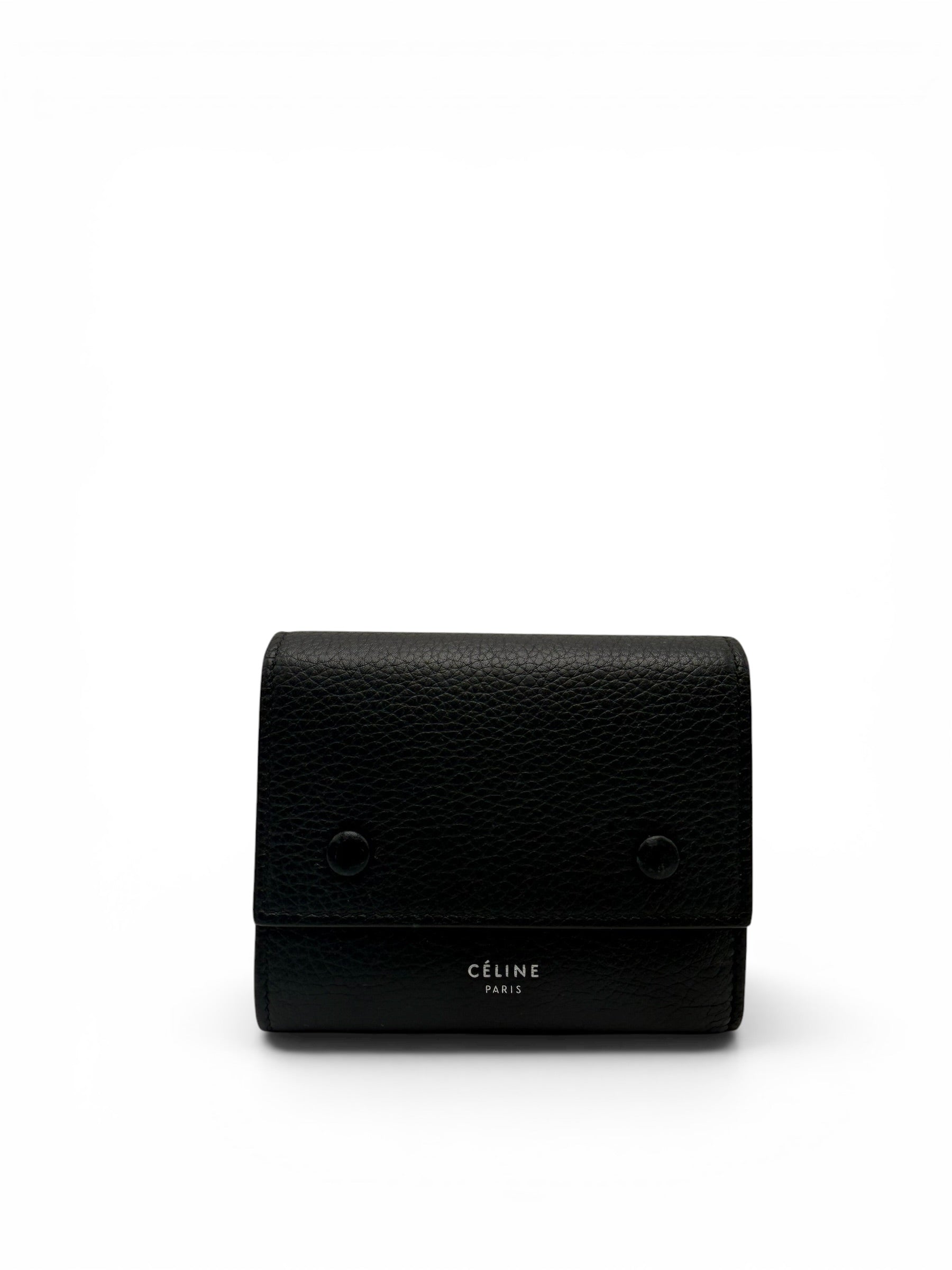 CELINE BLACK GRAINED CALFSKIN SMALL TRIFOLD WALLET