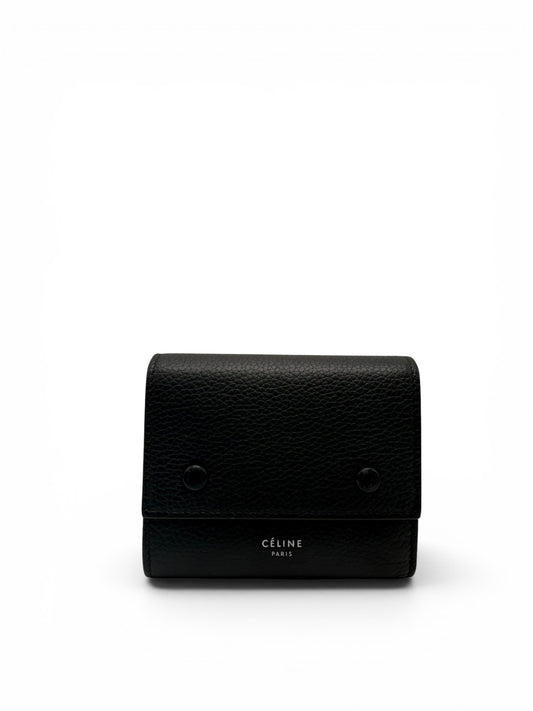 CELINE BLACK GRAINED CALFSKIN SMALL TRIFOLD WALLET