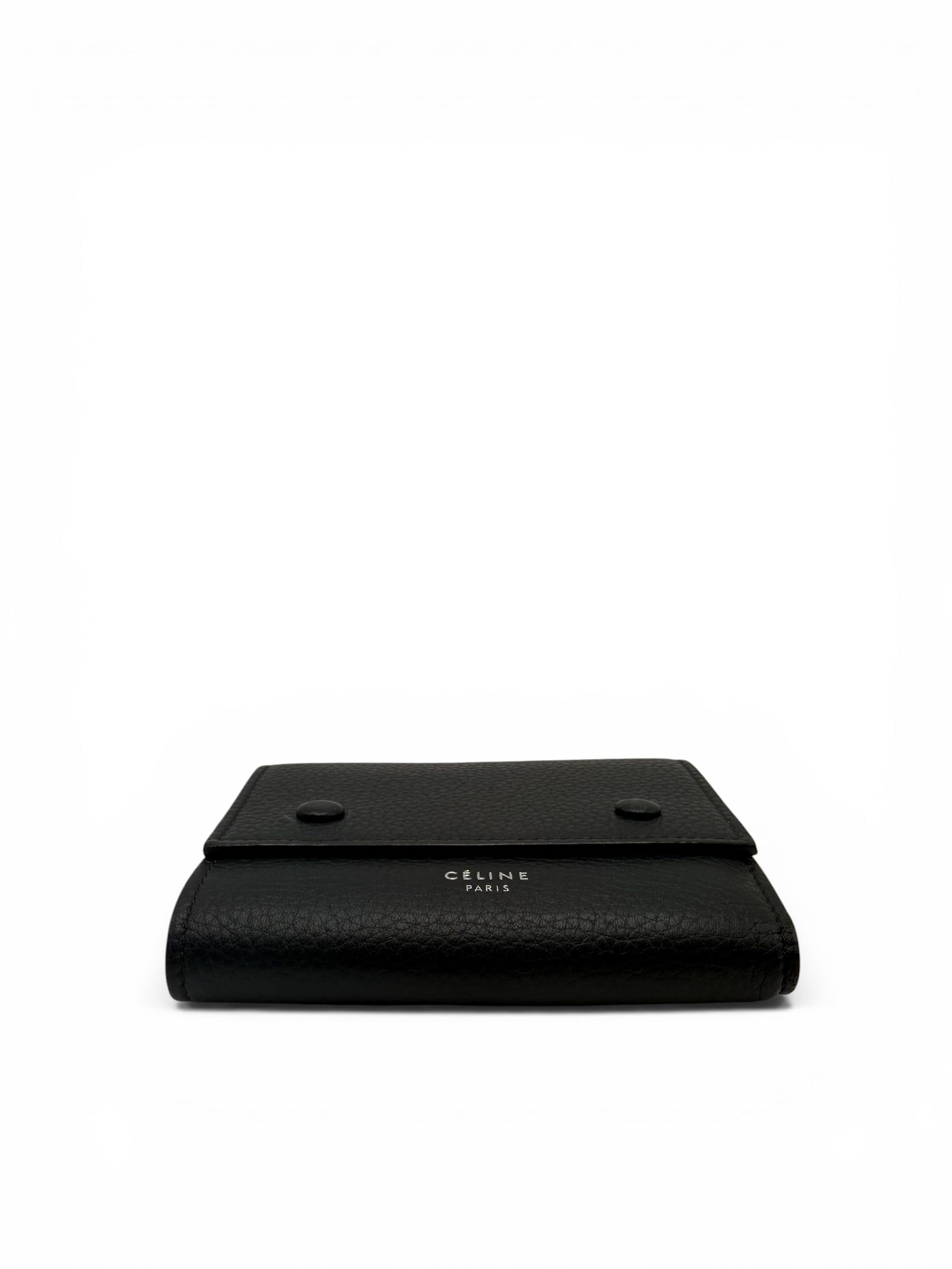 CELINE BLACK GRAINED CALFSKIN SMALL TRIFOLD WALLET