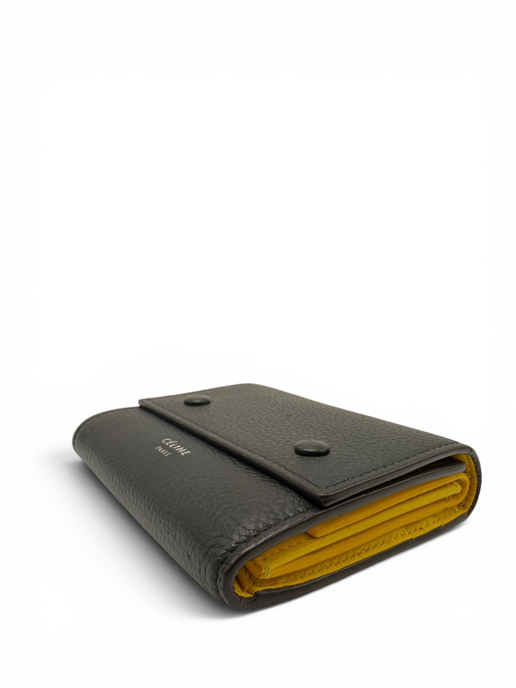 CELINE BLACK GRAINED CALFSKIN SMALL TRIFOLD WALLET