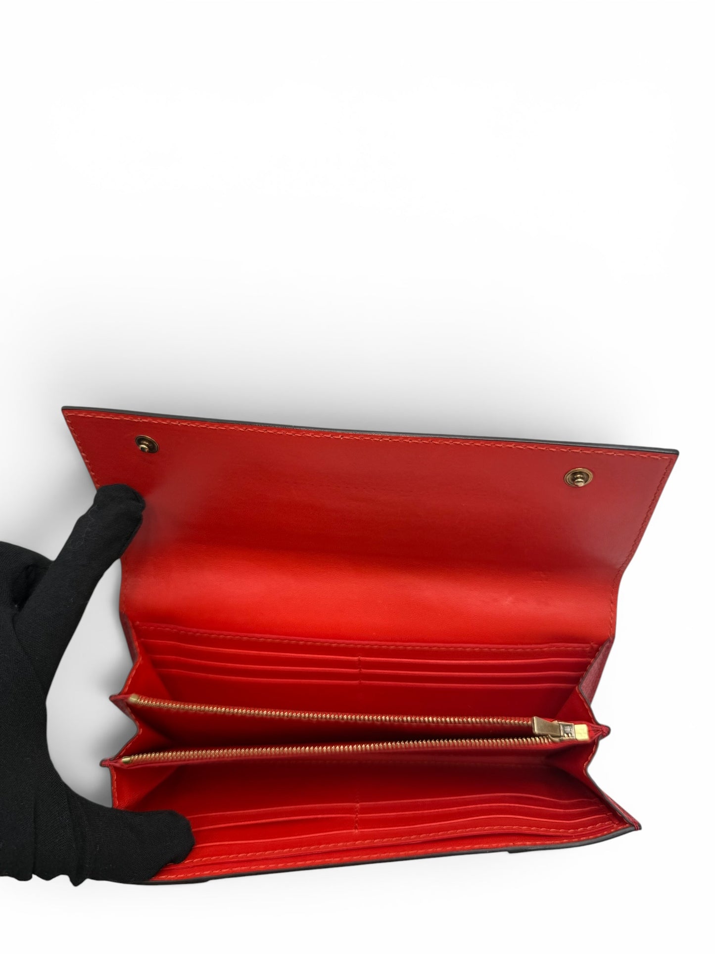 CELINE RED GRAINED LEATHER LONG SNAP WALLET