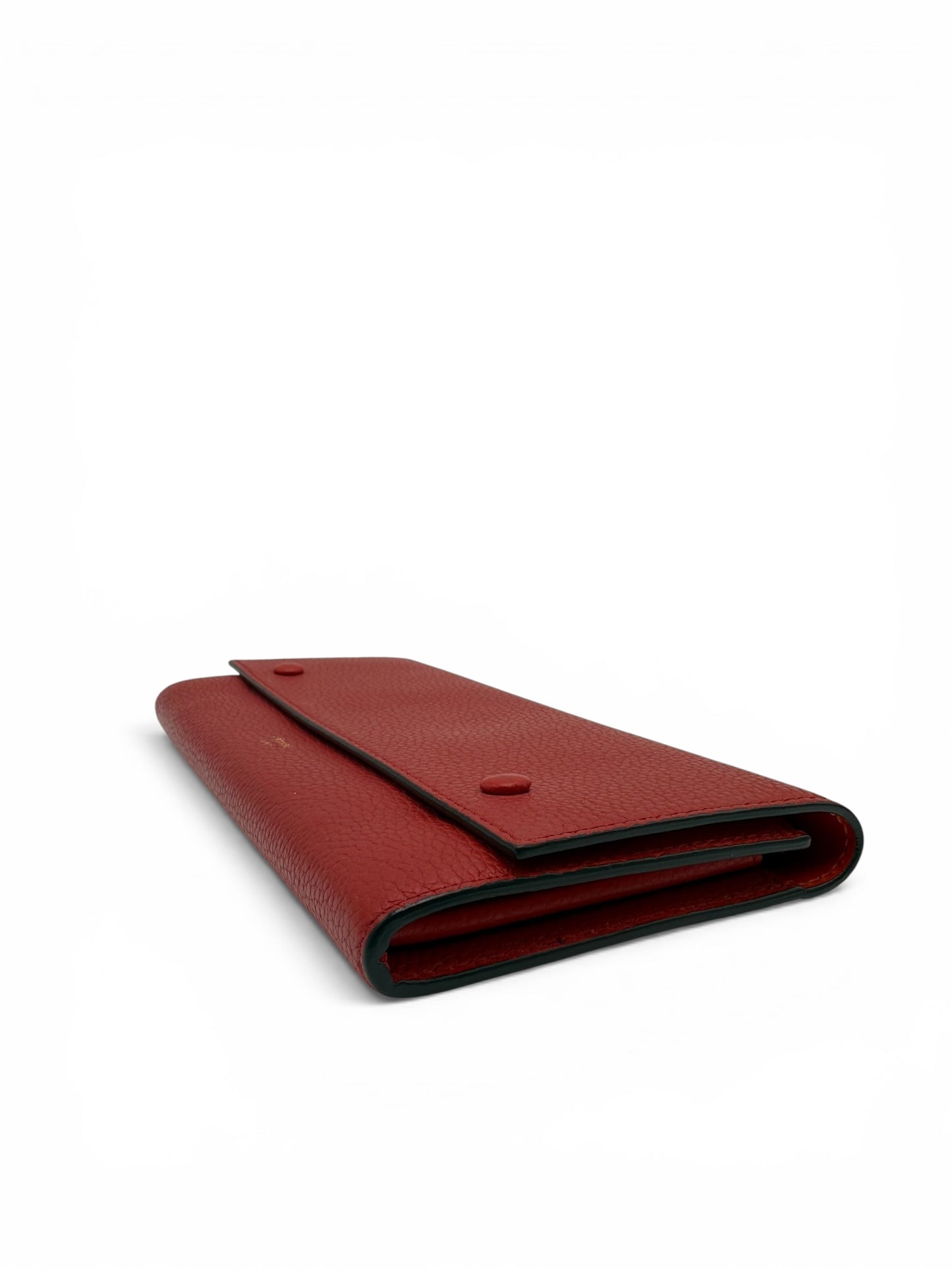 CELINE RED GRAINED LEATHER LONG SNAP WALLET