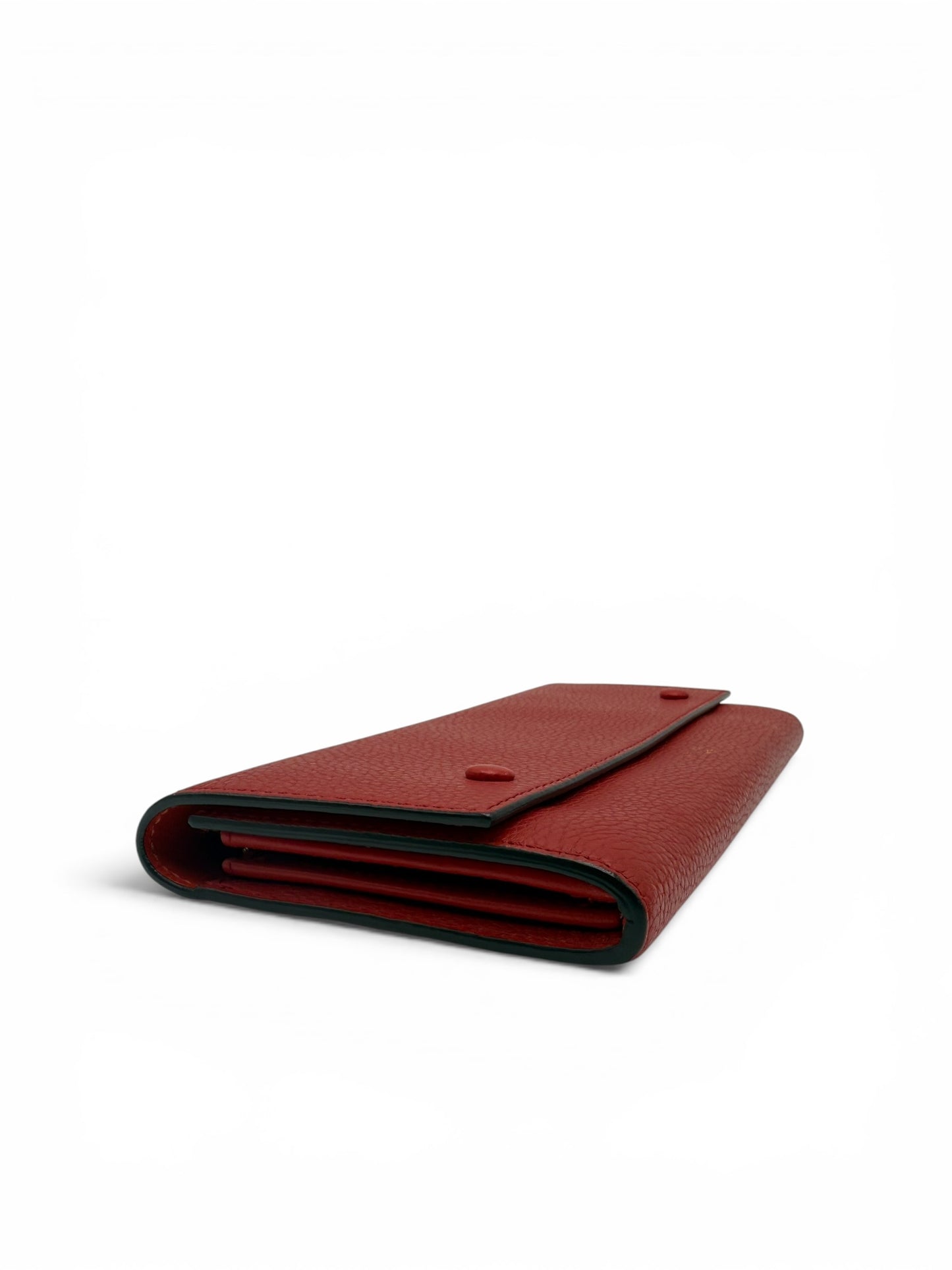 CELINE RED GRAINED LEATHER LONG SNAP WALLET