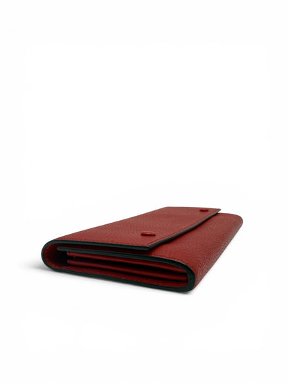 CELINE RED GRAINED LEATHER LONG SNAP WALLET