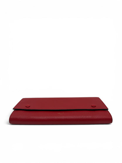 CELINE RED GRAINED LEATHER LONG SNAP WALLET
