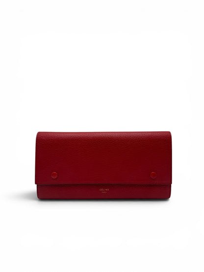 CELINE RED GRAINED LEATHER LONG SNAP WALLET