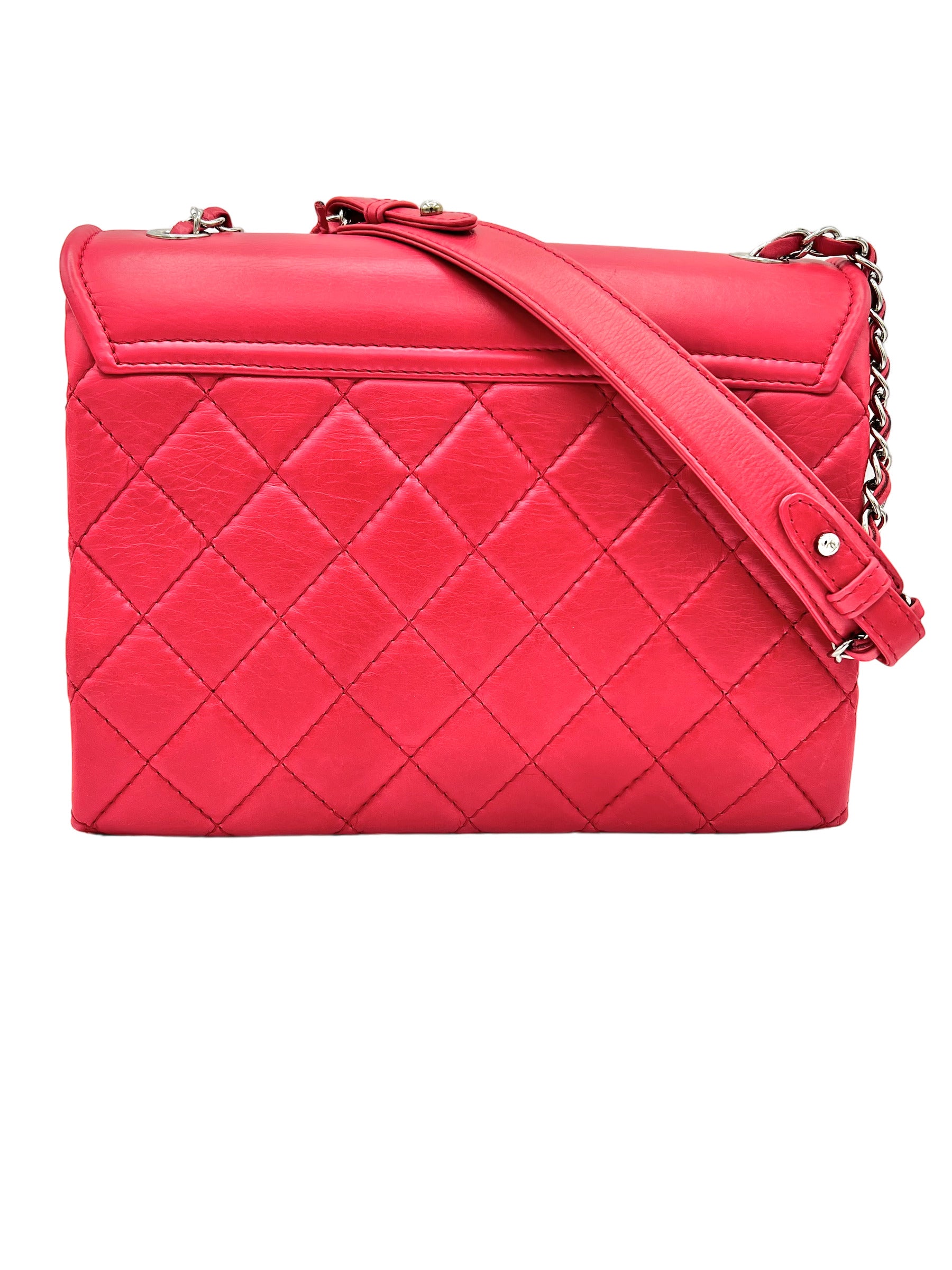 CHANEL PINK SQUARE FLAP QUILTED LAMBSKIN SHOULDER CROSSBODY