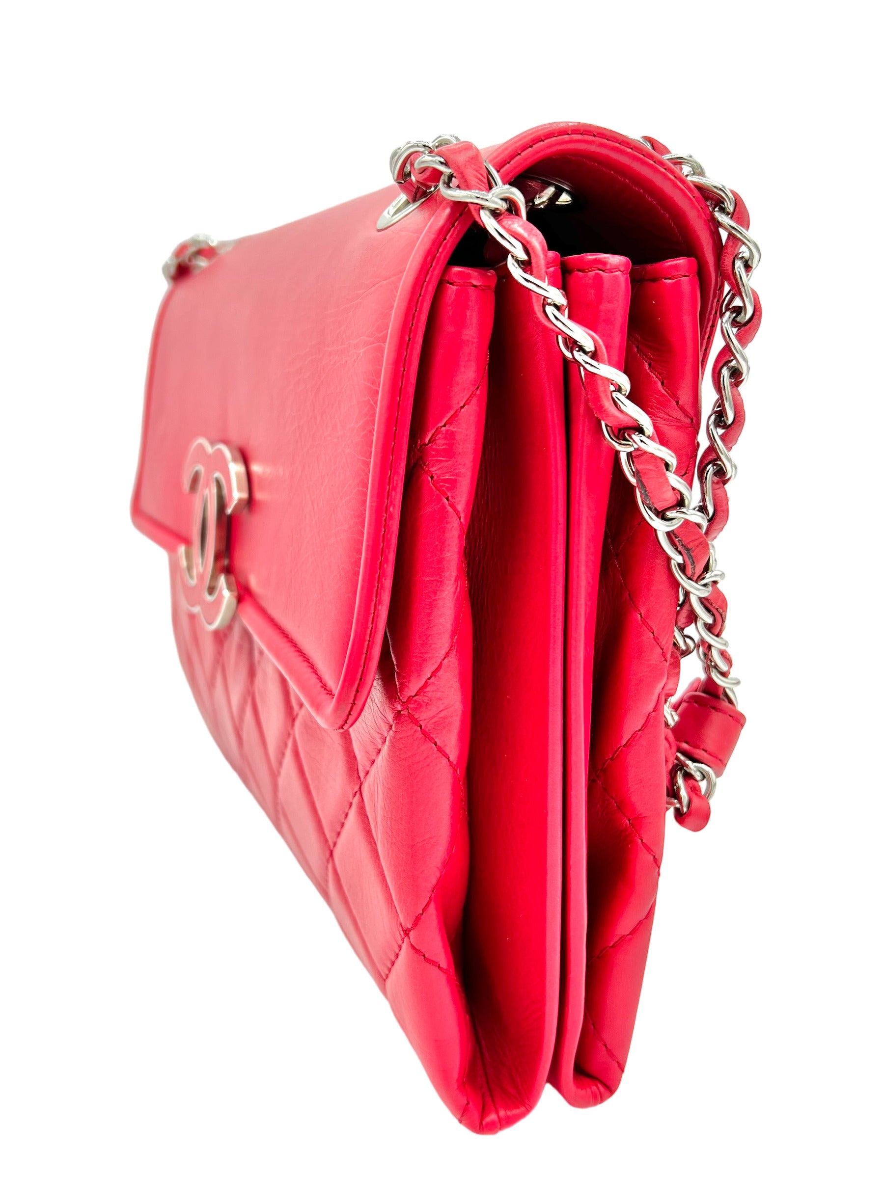 CHANEL PINK SQUARE FLAP QUILTED LAMBSKIN SHOULDER CROSSBODY