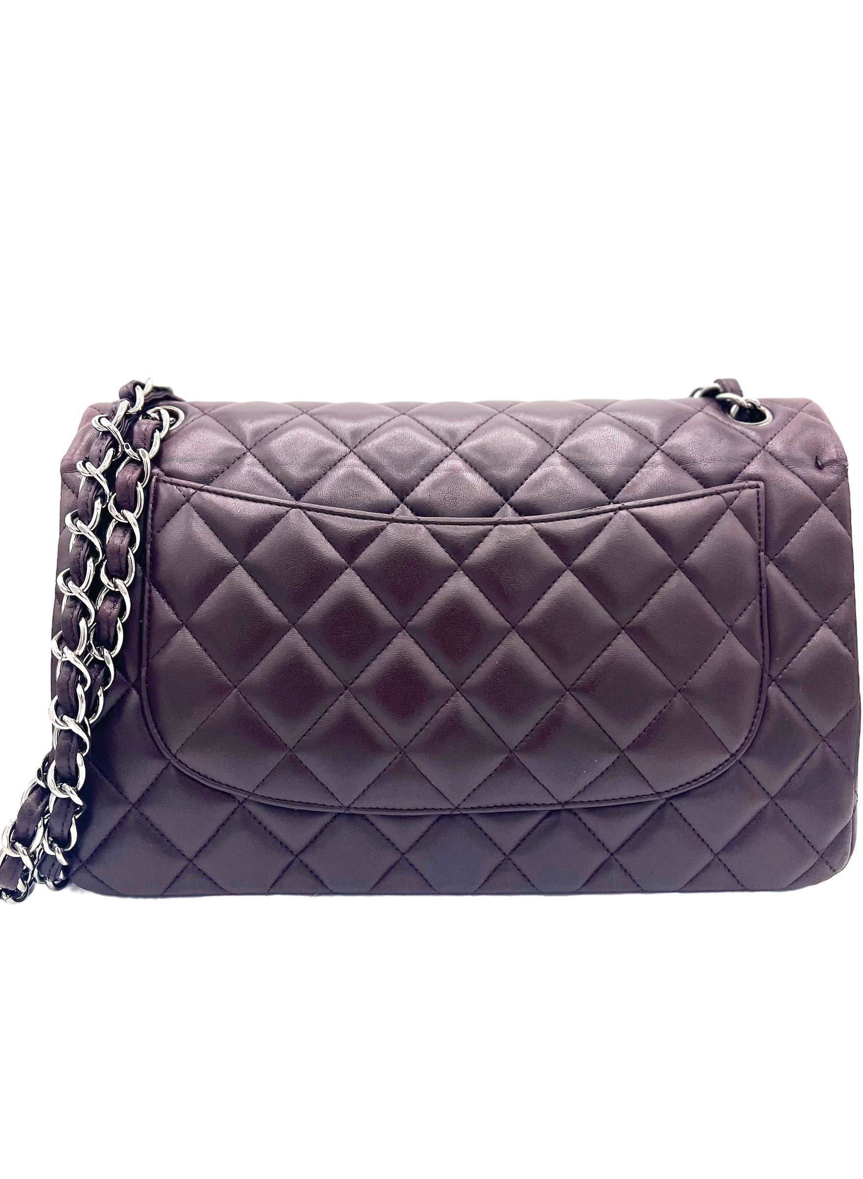 CHANEL PURPLE CLASSIC DOUBLE FLAP BAG QUILTED LAMBSKIN JUMBO
