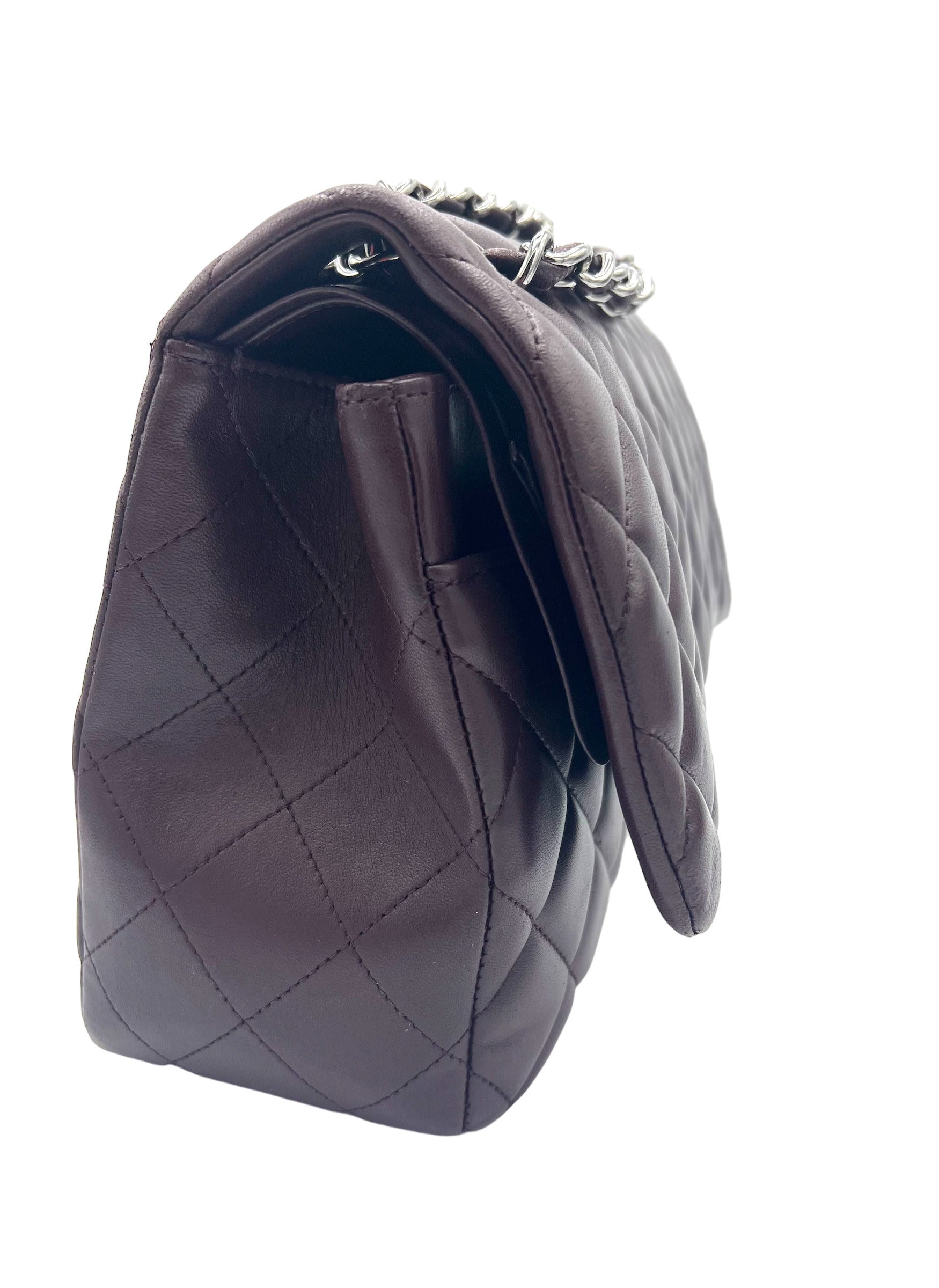 CHANEL PURPLE CLASSIC DOUBLE FLAP BAG QUILTED LAMBSKIN JUMBO