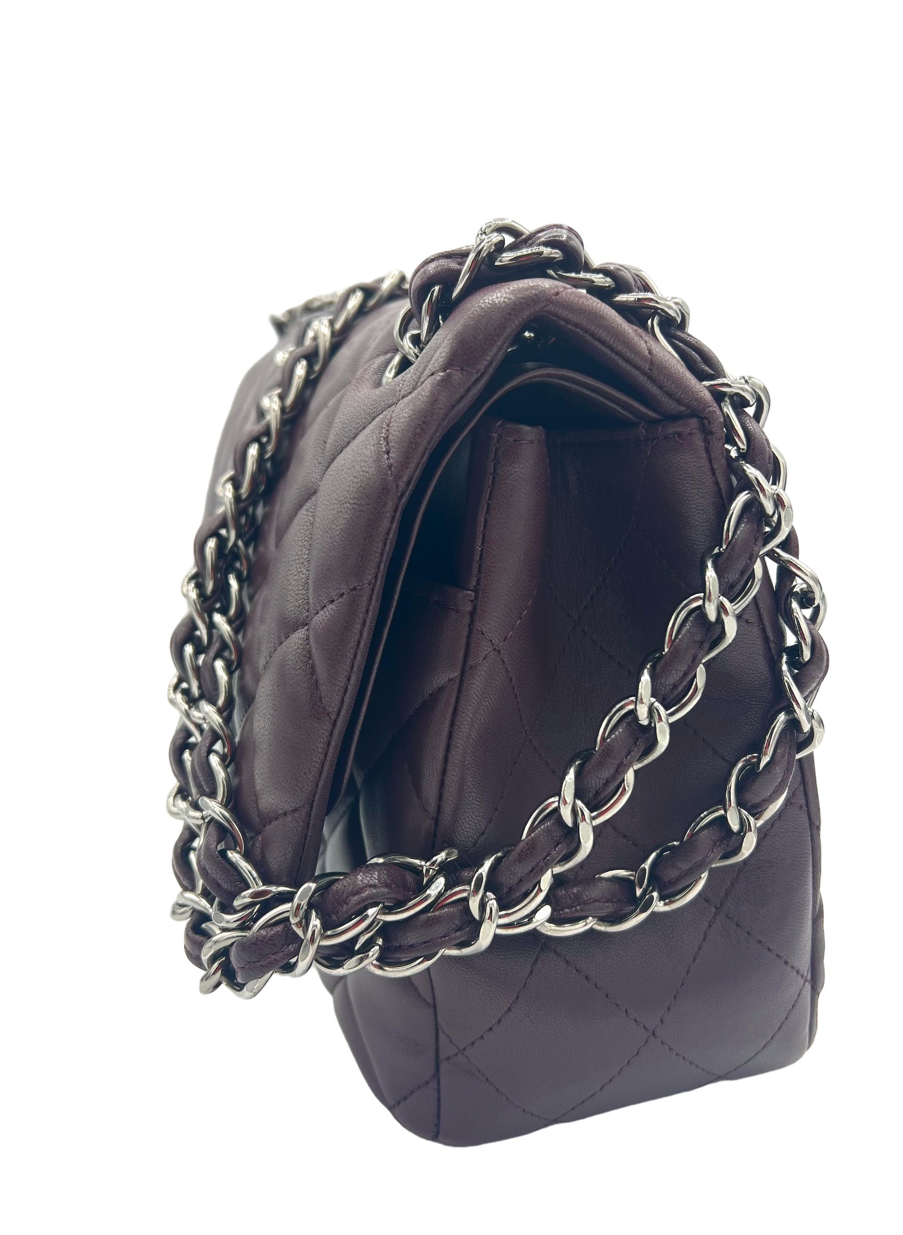 CHANEL PURPLE CLASSIC DOUBLE FLAP BAG QUILTED LAMBSKIN JUMBO