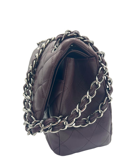 CHANEL PURPLE CLASSIC DOUBLE FLAP BAG QUILTED LAMBSKIN JUMBO