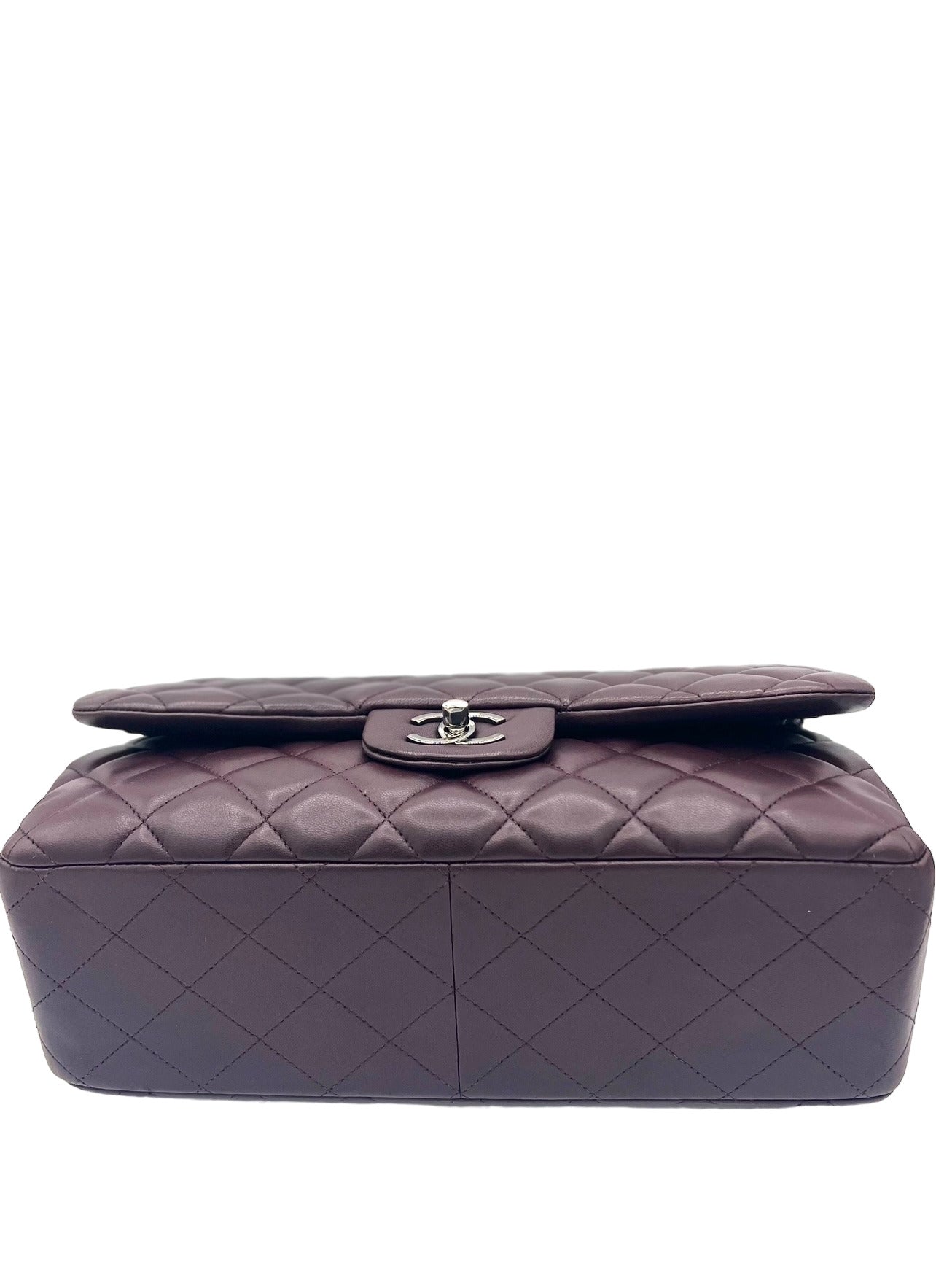 CHANEL PURPLE CLASSIC DOUBLE FLAP BAG QUILTED LAMBSKIN JUMBO