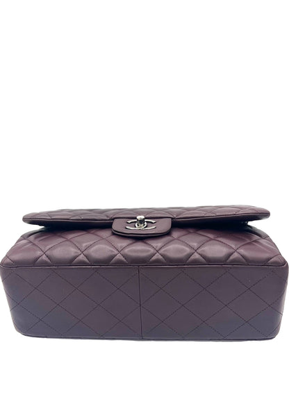 CHANEL PURPLE CLASSIC DOUBLE FLAP BAG QUILTED LAMBSKIN JUMBO