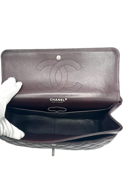 CHANEL PURPLE CLASSIC DOUBLE FLAP BAG QUILTED LAMBSKIN JUMBO