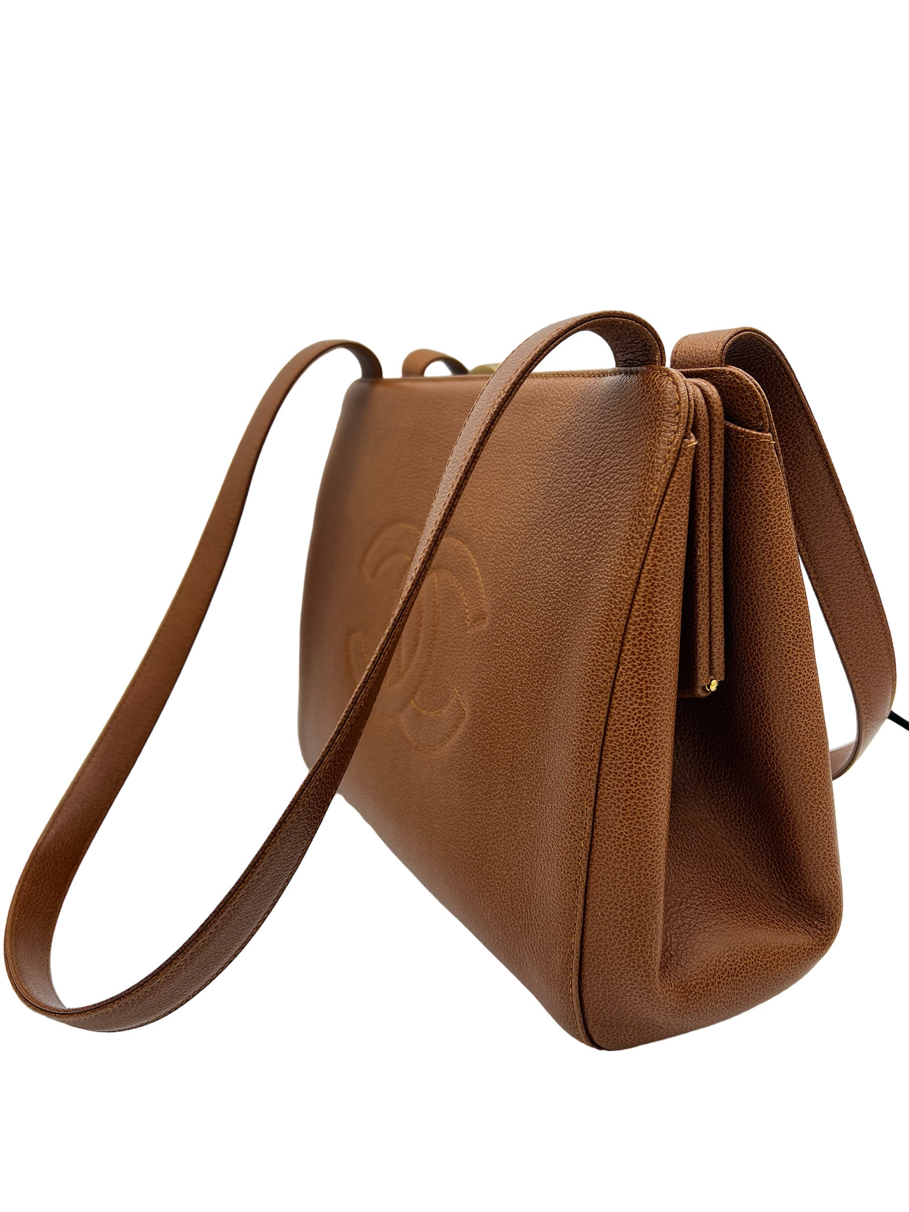 CHANEL VINTAGE SMALL TOTE COGNAC CAVIAR BROWN SATCHEL