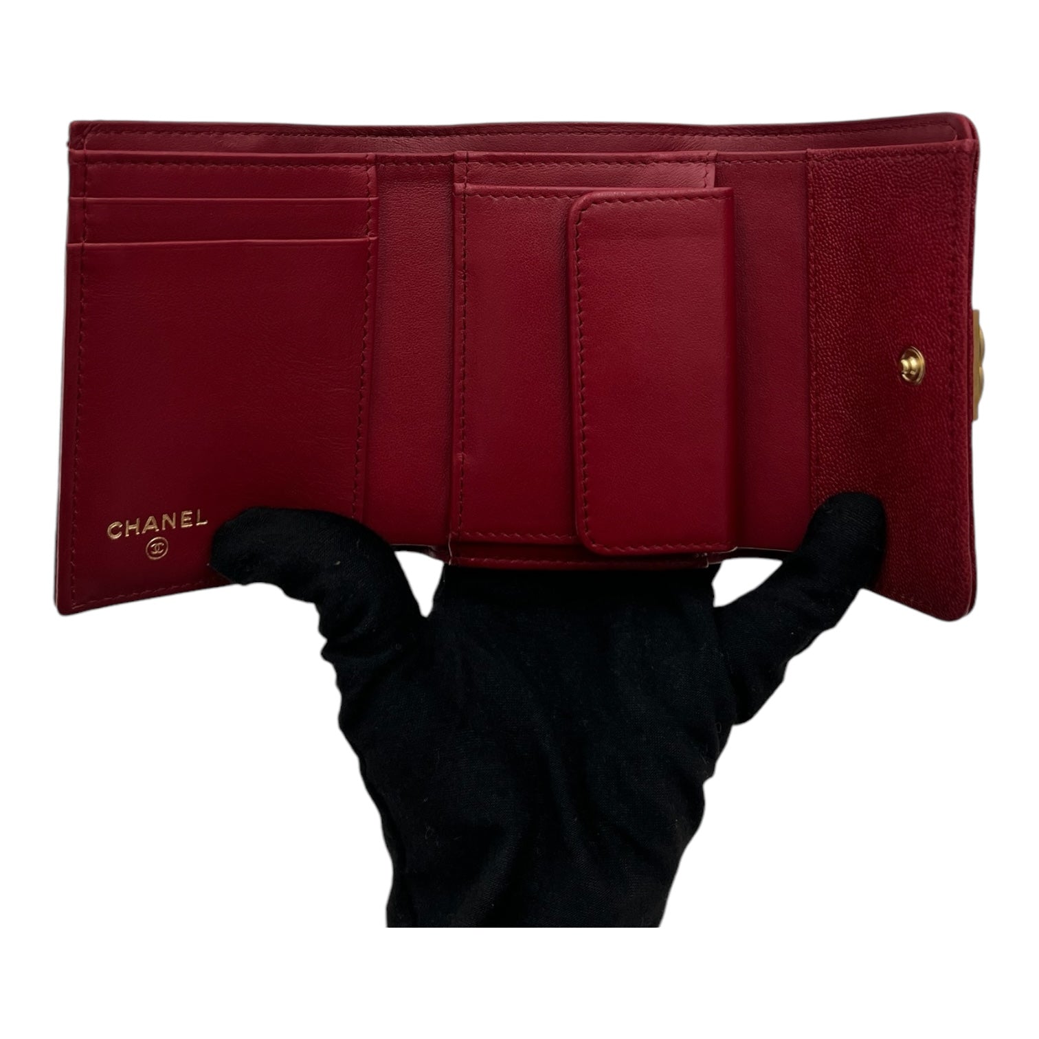 CHANEL CAVIAR QUILTED RED WALLET
