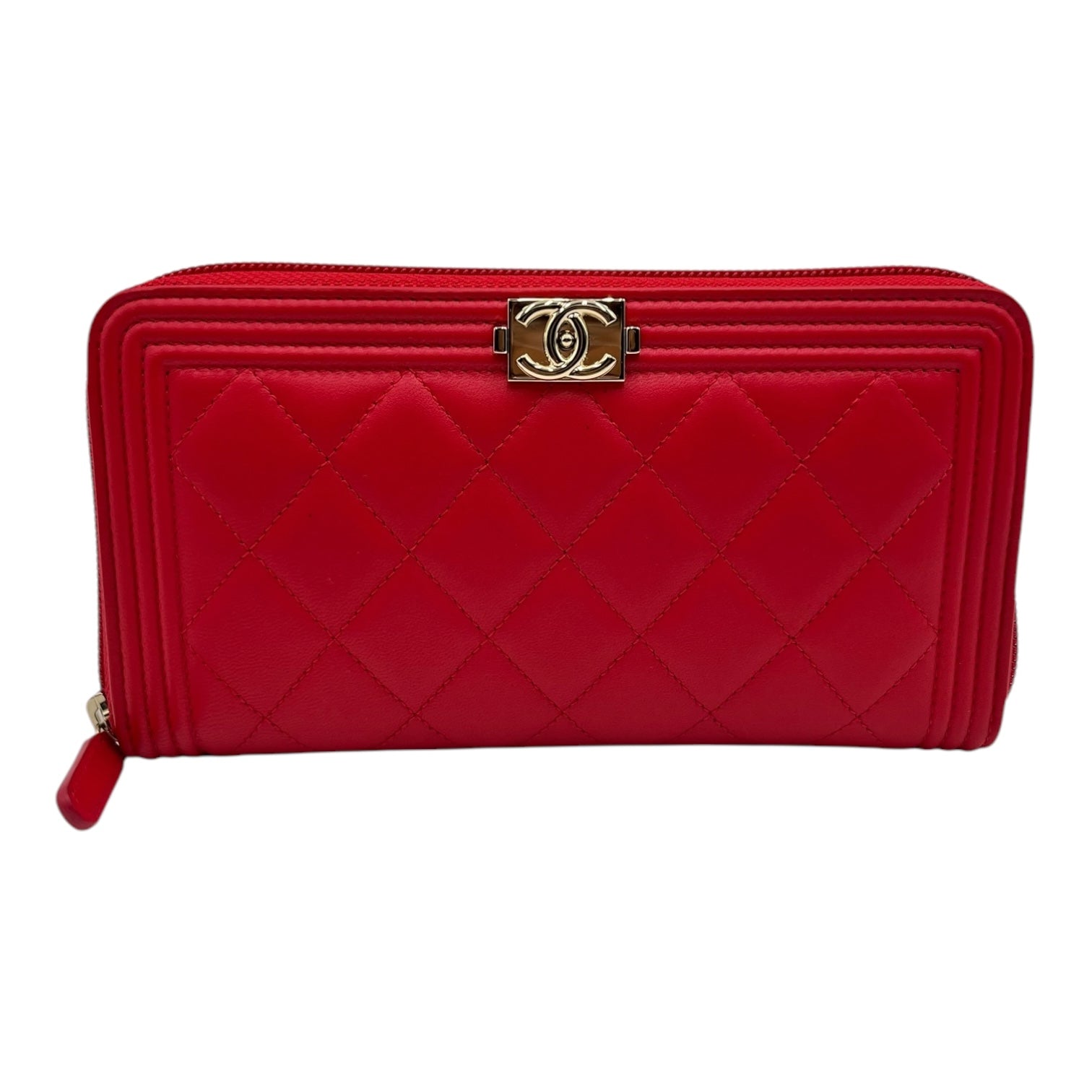 CHANEL RED LAMBSKIN LEATHER ZIPPY WALLET