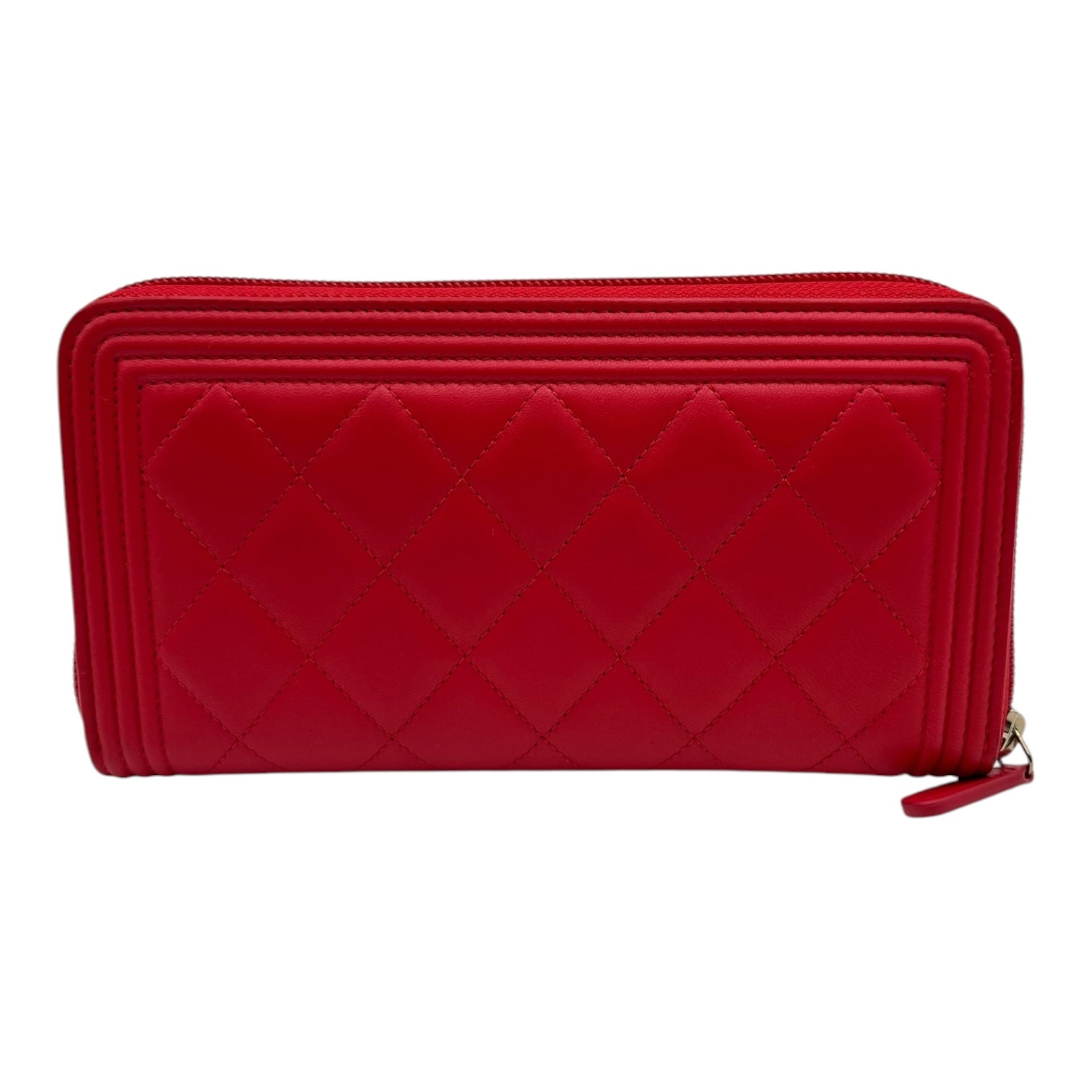 CHANEL RED LAMBSKIN LEATHER ZIPPY WALLET
