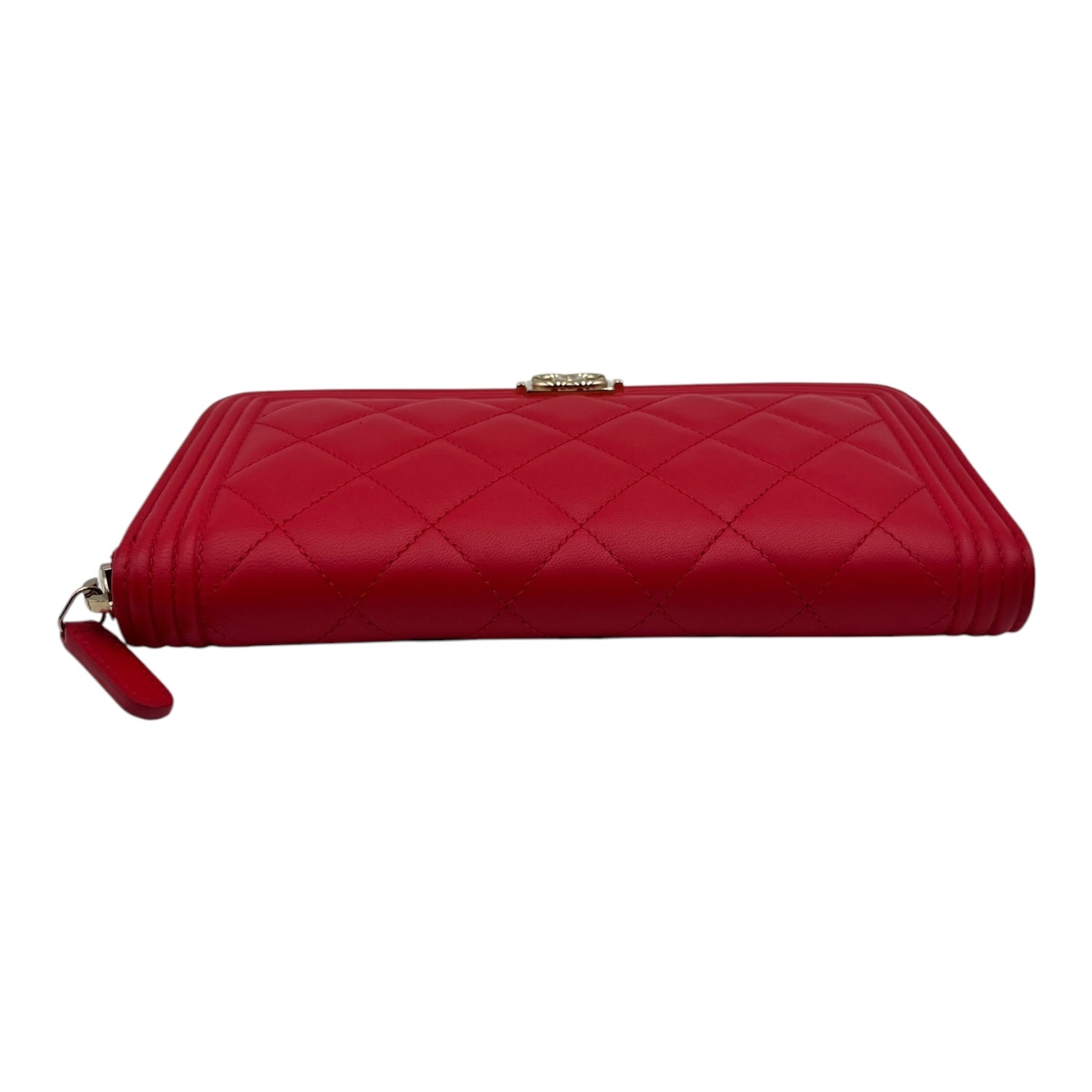 CHANEL RED LAMBSKIN LEATHER ZIPPY WALLET