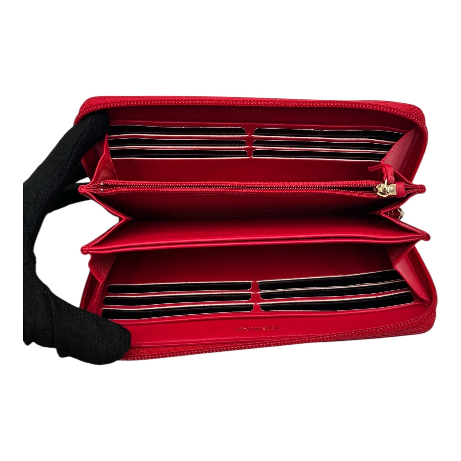 CHANEL RED LAMBSKIN LEATHER ZIPPY WALLET