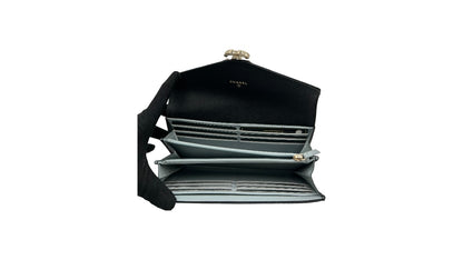 CHANEL BLACK CAVIAR CC WALLET WITH BLACK AND GOLD CC